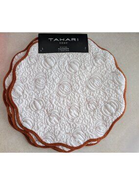 Tahari Home Quilted Pumpkin Placemats Set of 4 Fall Harvest Thanksgiving 16 Inch